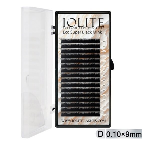 Iolite Super Black Mink Lash Extension – D Curl 0.10T Mix (6mm–15mm) | Premium Black Mink Eyelash Extension Tray for Lash Artists ISBMD10T - 9MM