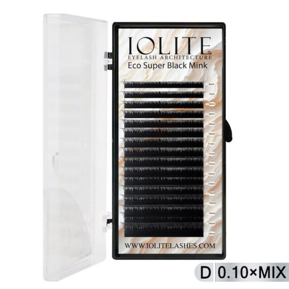 Iolite Super Black Mink Lash Extension – D Curl 0.10T Mix (6mm–15mm) | Premium Black Mink Eyelash Extension Tray for Lash Artists ISBMD10T