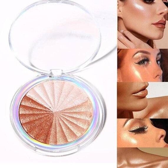 3 Colors Shimmer Highlighter Makeup Palette, Contour Palette Powder for Brighten Face Body Contour Gold Cheek Highlight Makeup, Eyeshadow, Blush Compact Makeup, Eyeshadow, Blush Compact Makeup, Ilumin