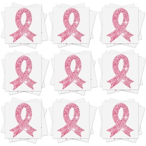 20 Sheets 240 Pcs Breast Cancer Glitter Tattoo Sticker Temporary Ribbon Tattoos Breast Cancer Body Tattoos for Women Girls Face Body Accessories (Light Pink)