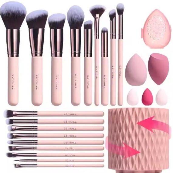 BS MALL Makeup Brushes Premium Synthetic Foundation Powder Concealers Eye Shadows Brush Set with sponge & Holder Sponge Case 25 pcs set