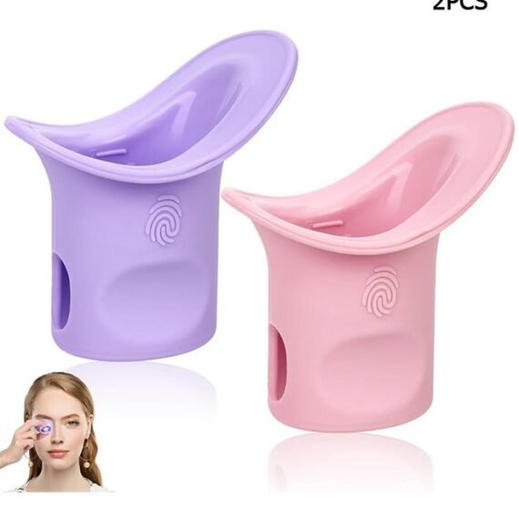 2Pcs Eye Bath Eye Wash Cup, Hanging Silicone Eye Flush Cup,Portable Eye Rinse Cup, Eye Cups for Eye wash Shaped Rim for Eye Rinse, Cleansing, for Dust Makeup Residue Removal (Purple, Pink)