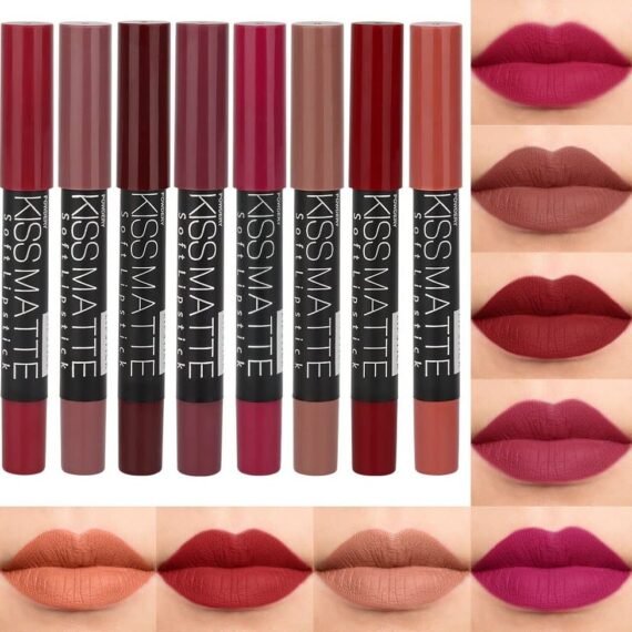 8Pcs Dark Ruby Red Plum Purple Wine Nude Beige Brown Matte Lipstick and Lip Crayon Liner Pencil Pen Set for Women mate magicos 24 horas originales pintalabios permanent