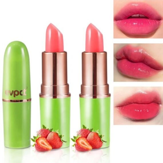 2Pcs Strawberry Color Changing Lipstick Tinted Lip Balm Gloss Stain Set Magic PH Color Changing Flower Lazy Korean Jelly Lipstick Makeup Set labiales mate 24 horas originales labial magico