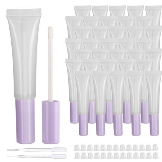 50 pack Empty Purple 15ml Squeeze lip gloss tubes with wand 0.5oz soft lipgloss container chapstick containers empty tube