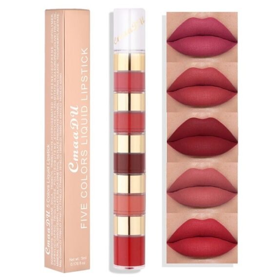 5 Colors Liquid Lipstick, Mini  Lipstick Set for Women ,Waterproof Long Lasting Deep Red Matte,Small Magic Permanent Lipstick 24 Hour # 02