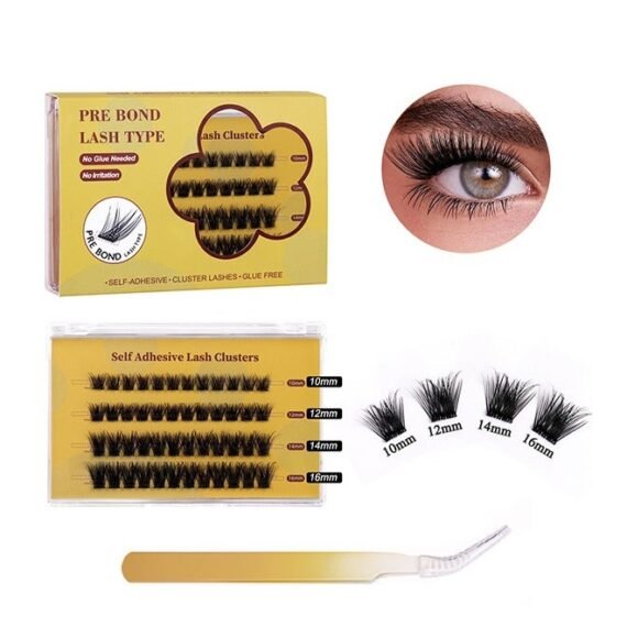 Pre Bond Lash Type,No Glue Needed,No Irritation,False Eyelashes, Self Adhesive Eyelashes Natural Look, No Glue Needed Lash Clusters, 48 Pcs Reusable Lashes Self Adhesive for Beginners, DIY Lash Extensions Stable Stick On Eyelashes, for Home Use