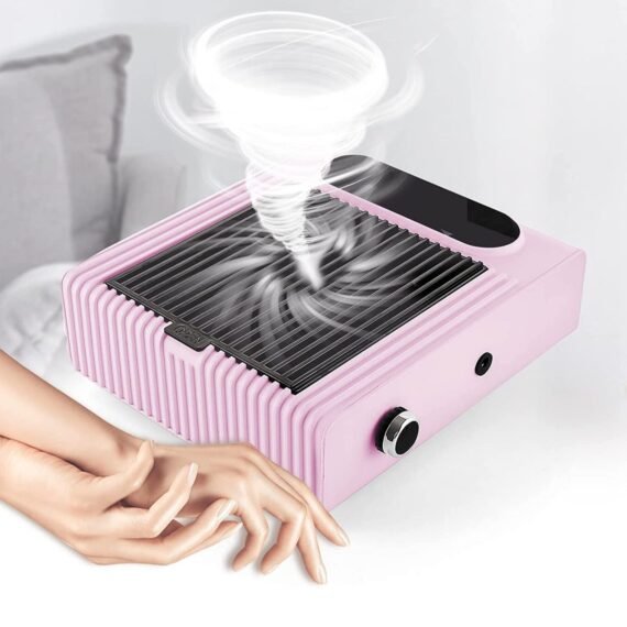 80W New Strong Power Nail Dust Collector Nail Fan Art Salon Suction Dust Collector Machine Vacuum Cleaner Fan UK Plug (858-1Pink)