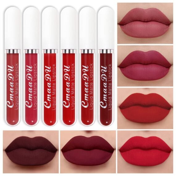 6Pcs Liquid Matte Lipstick Lipgloss Set for Women Dark Deep Bright Ruby Blood Brick Plum Mauve Rose Red labiales mate 24 horas originale matte larga duracion 24 Hour Lipstick Long Lasting