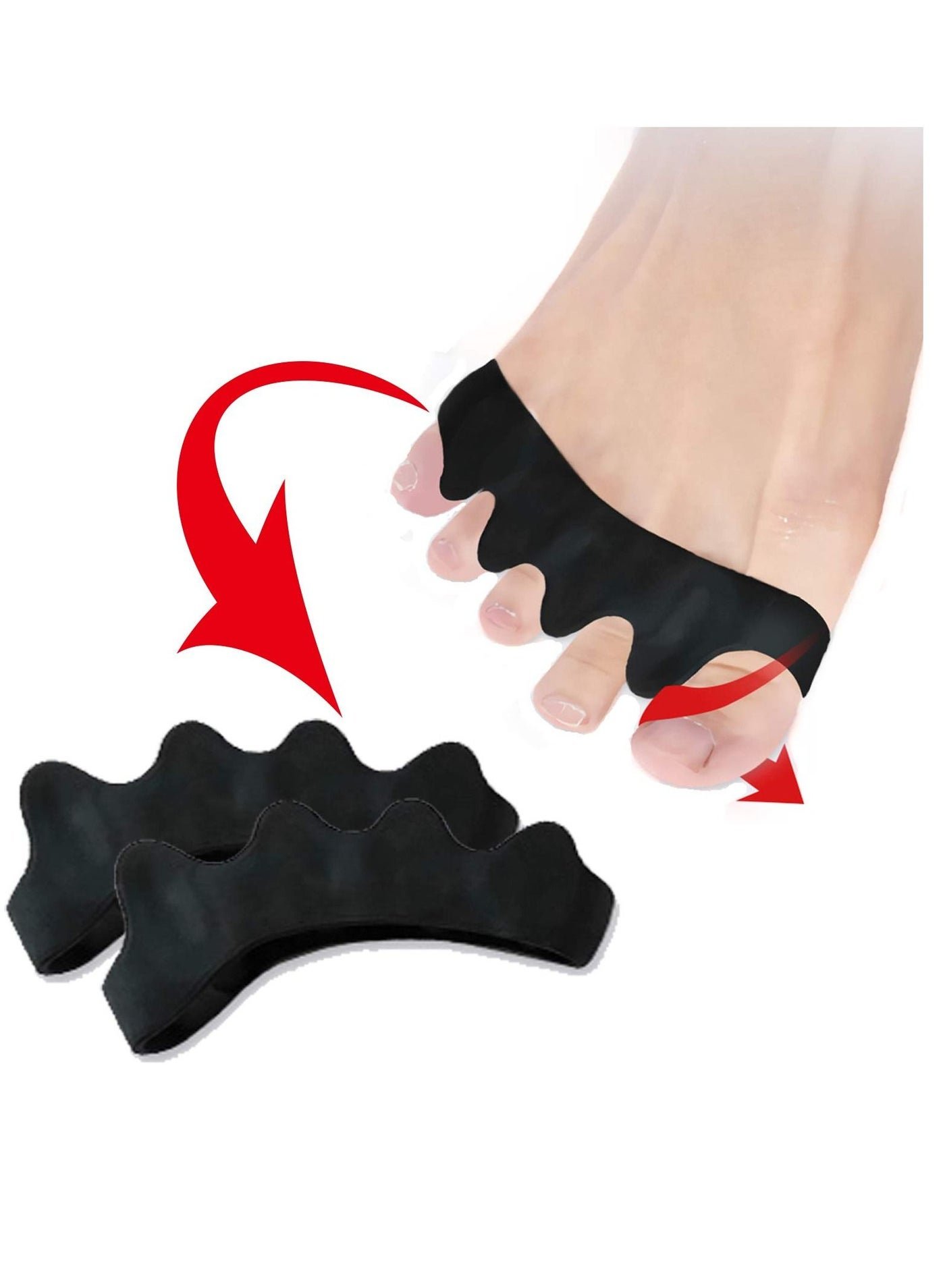Toe Separators Spacers, Use for Health Beauty Pedicures, Plantar Fasciitis, Hammer Toes, Claw Toes Other Foot Conditions, Pedicures for Men and Women 2Pcs Black