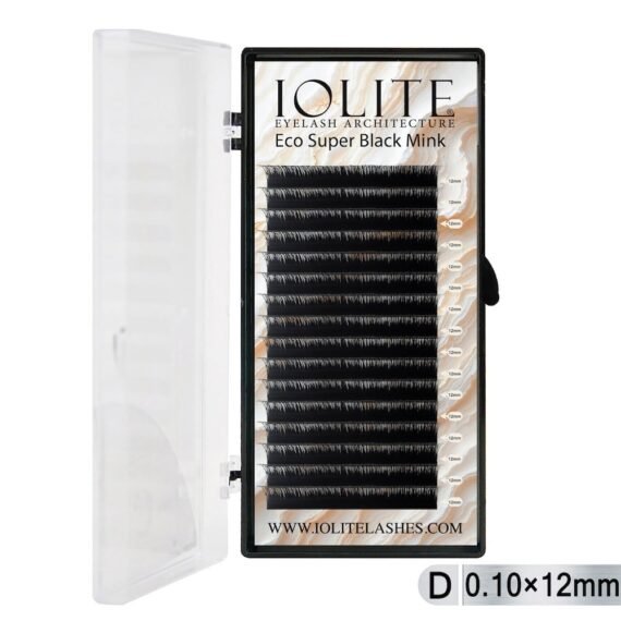 Iolite Super Black Mink Lash Extension – D Curl 0.10T Mix (6mm–15mm) | Premium Black Mink Eyelash Extension Tray for Lash Artists ISBMD10T - 12MM
