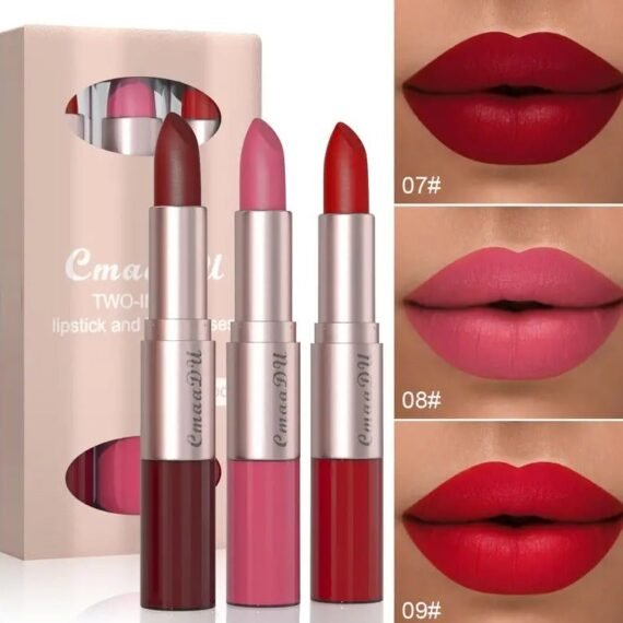 Long-Lasting 3-Color Lipstick & Lip Gloss Set - Double Headed Design for Natural, Texture - Perfect Valentine's Day Gift for Women Valentine's Day Gifts - 02