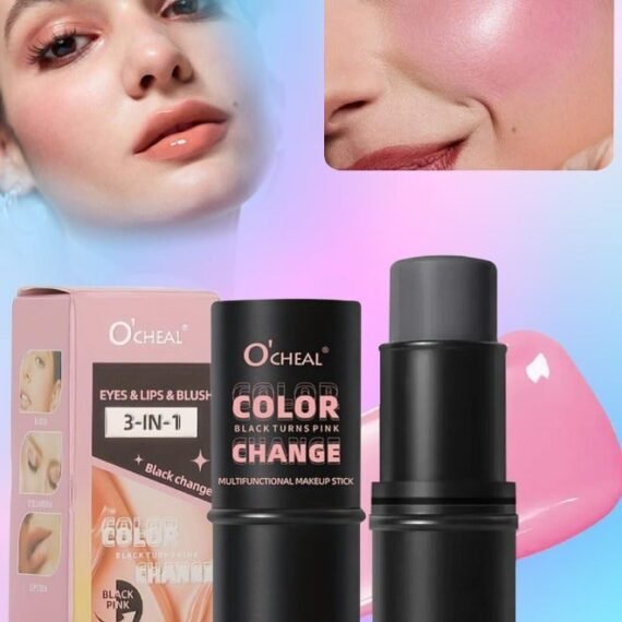 3 in 1 Blush Eyeshadow and Lipstick Makeup Stick Multifunctional Eyes Lips and Blush Color Change from Black to Pink Make Up Stick All Skin Color Changing Lipstick Eyeshadow and Blusher Stick