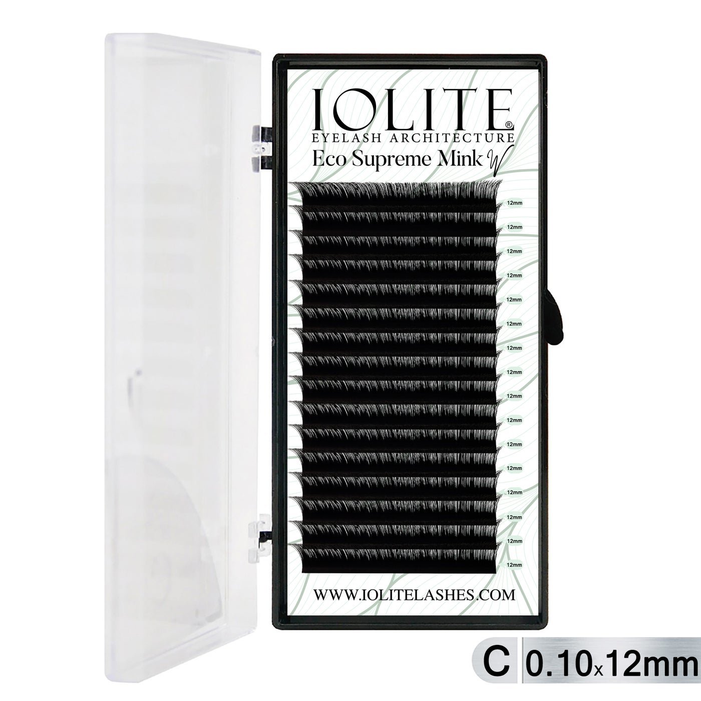 Iolite Eco Supreme Mink W Lashes C Curl – 0.10T Mix & 6mm–15mm | Pre-Fanned Volume Lash Extension Trays for Professional Lash Artists ISMWC10T - 12MM