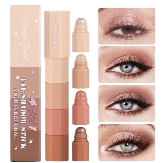 Eye Shadow Stick-Multi Functional 4 Colors Shadow Stick and Highlighter Makeup 4 in 1 Long Lasting Eyeshadow Pencil (#B)