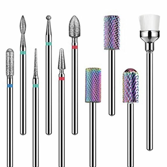 Nail Drill Bits Set - Nail Bits for Nail Drill, Efile Nail Drill Bits for Acrylic Nails 10Pcs 3/32 inch Nail Bits for Gel Nails Cuticle Tools