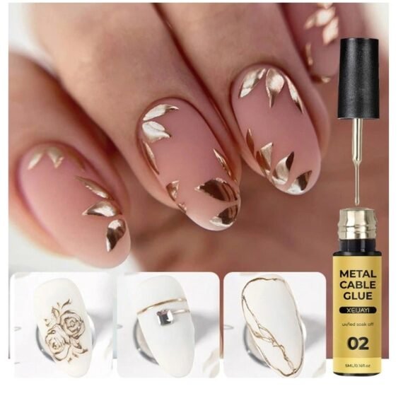 Metallic Gel Nail Polish, Matel Cable Nail Gule  Painting Drawing UV Gel Polish, DIY Design Creative Gel Polish Painting Drawing Nail Design Gel for Nail Art Gold Color 5ml