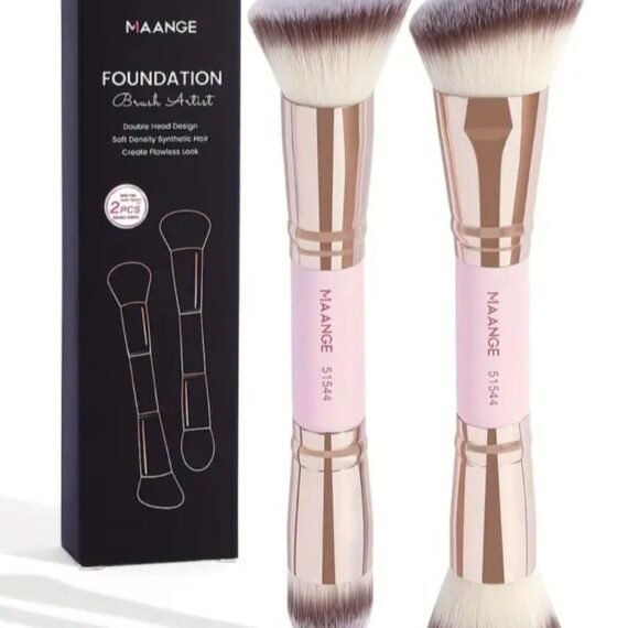 2 Pcs Foundation Makeup Brush, Premium Double-Ended Makeup Brush(Flat/Angled/Round/Tapered Top) for Buffing Liquid, Cream, Powder, Blending Contour Face Brush