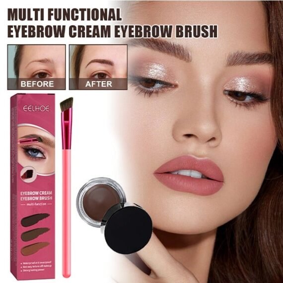Eyebrown Cream Eyebrow Brush,Multi Functional Eyebrow Cream Eyebrow Brush Set,Waterproof Sweat Resistant,Natural Persistence,Reaching The Contour Effect Of Oblique Wild Eyebrow Eye Shadow,Suitable For Use In Makeup(#Dark Brown)