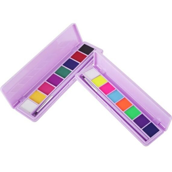 2 Packs Water Activated Eye Liner Palette,Neon Face Paint Colored Retro Hydra Liner,Water Activated Eyeliner,Matte Graphic Eyeliner,UV Blacklight Glow Black White Face Body Paint,16 Colors