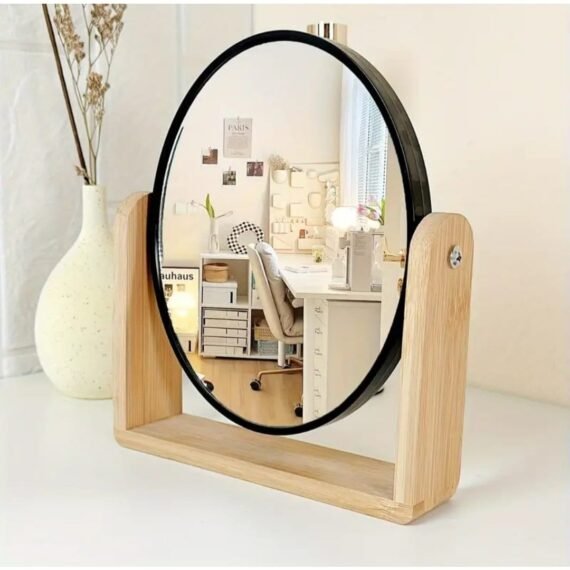 1 Pcs Elegant Wooden Frame Double - Sided Makeup Mirror With Magnification Rotating, Simple Desk Stand Design, Ideal For Home Vanity Use, Makeup Vanity Desk