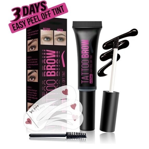 Tattoo Brow - UP TO 3 Days,Easy Peel Off Tint, Long Lasting Peel Off Tattoo Brow Gel Peel Off Tint Eyebrow Gel with Mascara Brush and Three Eyebrow Shapes, Natural Color #01 Dark Gray