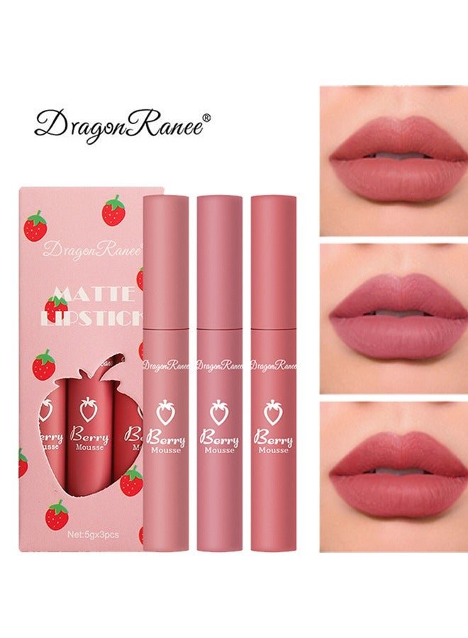 Matte lipstick-3 Colors Lip Glaze Long Lasting Waterproof Non-stick Cup Lipstick Set, 3pcs Velvet Matte Liquid Lipstick, Smooth Lip Gloss Stain Makeup Cosmetics Set for Women