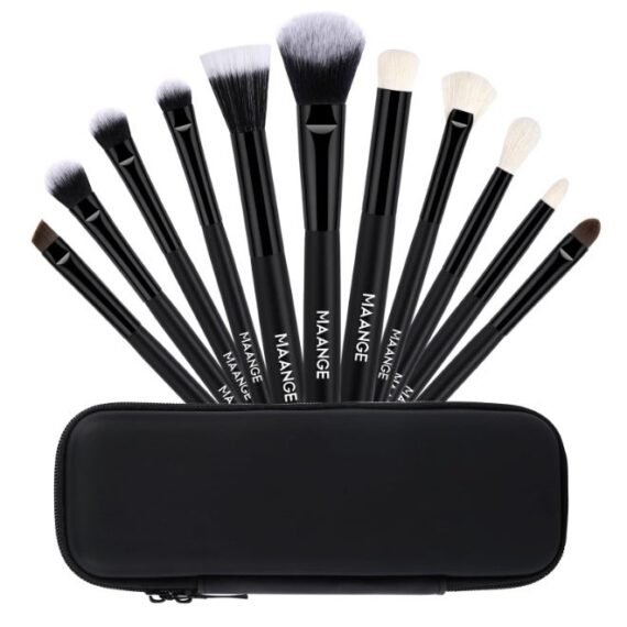 MAANGE Makeup Brushes Set 11 Pcs Makeup Brushes Premium Synthetic Brushes for Concealers Face Powder Blush Eyeshadow Make-up Brush Kits with Cosmetics Bag. (Black)