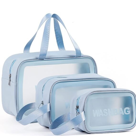 Travel Wash Bag for Women Men, Translucent Waterproof Makeup Cosmetic Bag Travel Organizer for Accessories, Travel Enssential Toiletries,Set of 3