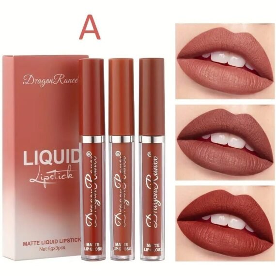 3pcs lip gloss set velvet waterproof long-lasting nude brown European style lip gloss gift box