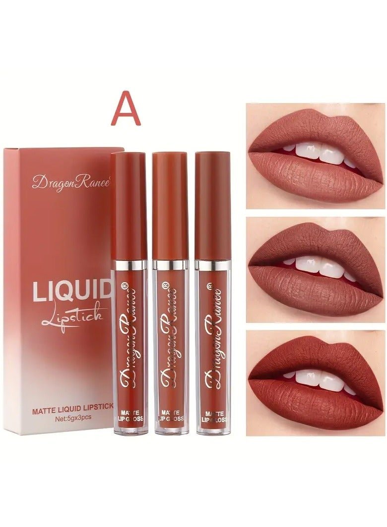 3pcs lip gloss set velvet waterproof long-lasting nude brown European style lip gloss gift box