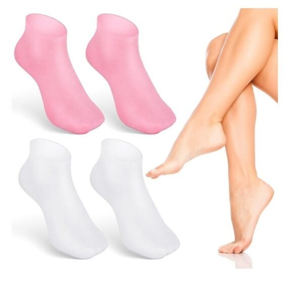 2 Pairs Silicone Moisturizing Socks Softening Dry Cracked Feet, Rough Skins & Anti Slip Aloe Socks for Dry Cracked Feet Women, Calluses, Spa Gel Socks Foot Care After Pedicure
