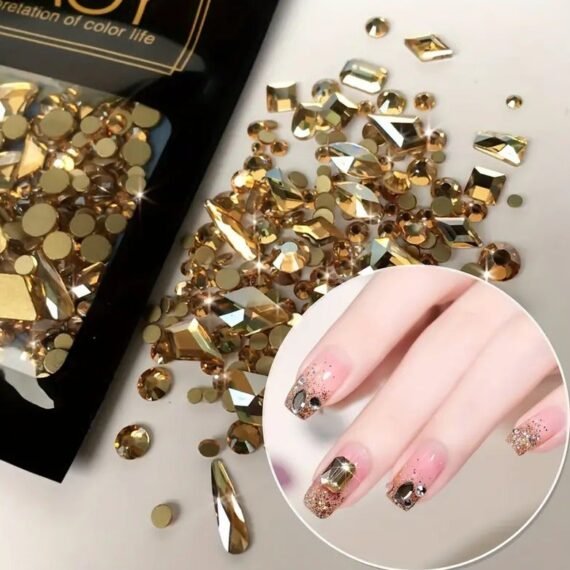 150pc Dazzling Round & 20pc Large Odd Shaped Rhinestones - Premium Flatback cubic zirconia in Black & Blue Moon Glitter - Versatile Nail Art Collection