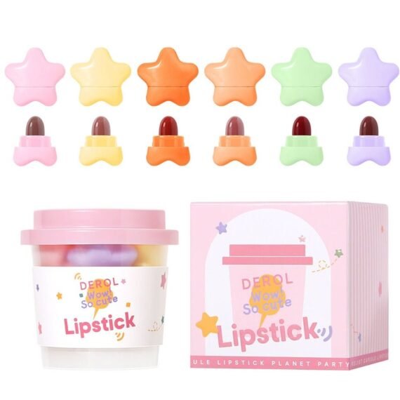 Lipstick Set For Women 6pcs Matte Moisturizing Planet Party Capsule Lip Stick Velvet Long Lasting Waterproof Nude Non-Stick Cup 24 Hours Smudge Proof Permanent Color Stay Hydration Makeup Gift