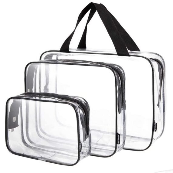 3PCS PVC Travel Transparent Storage Bags with Strap for Clothes Toiletries Cosmetics Organizer Sturdy Zipper Durable Double Stitching Space Saving Luggage Organizer for Toiletries Stationery