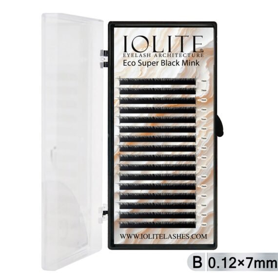 Iolite Super Black Mink Lash Extensions – B Curl 0.12T Mix (6mm–15mm) | Premium Black Mink Eyelash Extension Tray for Lash Artists ISBMB12T - 7MM