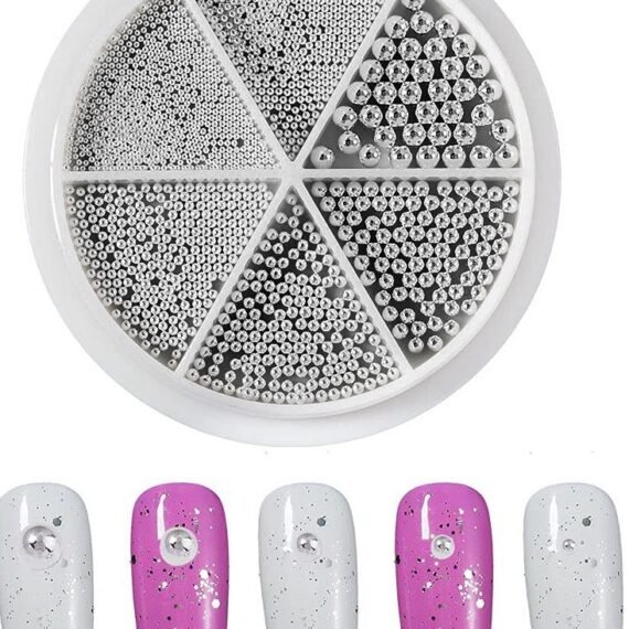 Nail Art Accessories Micro Beads 1 Boxes Mixed Size Metal Caviar Bead Dark Silver Mini Stainless Steel 3D Design Nail Beads for Women Fingernails Toenails Decoration Manicure Tips Charms