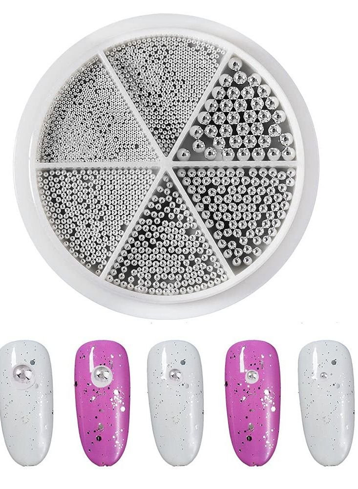 Nail Art Accessories Micro Beads 1 Boxes Mixed Size Metal Caviar Bead Dark Silver Mini Stainless Steel 3D Design Nail Beads for Women Fingernails Toenails Decoration Manicure Tips Charms