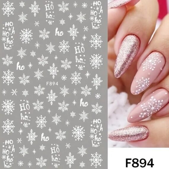 Winter Snowflake New Nail Sticker White Snowflake Elk Candy Christmas New Year Back Glue Nail Sticker 1pc