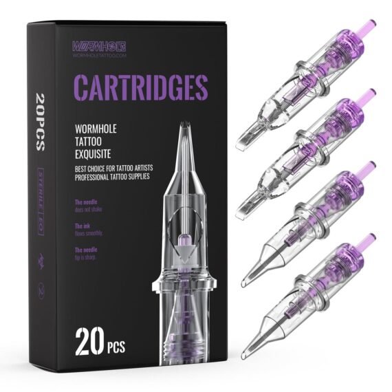 Wormhole Tattoo Cartridge Needles, 20pcs Mixed Sizes 3RL 5RL 5RM 7RM Disposable Tattoo Needles Cartridge Round Liner Shader Magnum for Cartridge Tattoo Pen Machine Permanent Makeup Tattoo Supplies