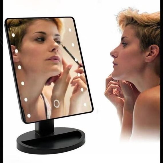 Women LED Makeup Mirror 360° Rotating: Compact Lighted Cosmetic Mirror, Battery Powered ABS Plastic Frame, Desktop Vanity Mirror