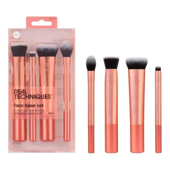 Face Base Makeup Brush Kit, For Concealer, Foundation, and Contour, Works With Liquid, Cream & Powder, For Blending & Buffing, Makeup Brush Set for Sculpting 4 Piece Set Orange