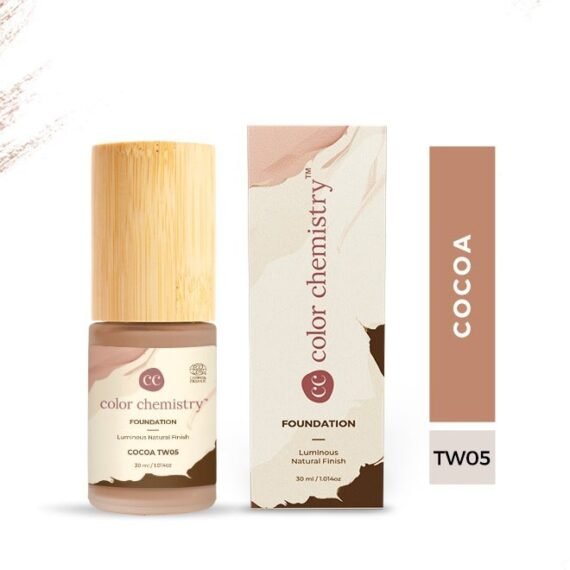 Color Chemistry Cocoa Liquid Foundation - 30 ml, Enriched With Rosehip Andgreen Tea, For Luminous Natural Finish, Buildable Coverage, And Certified Organic