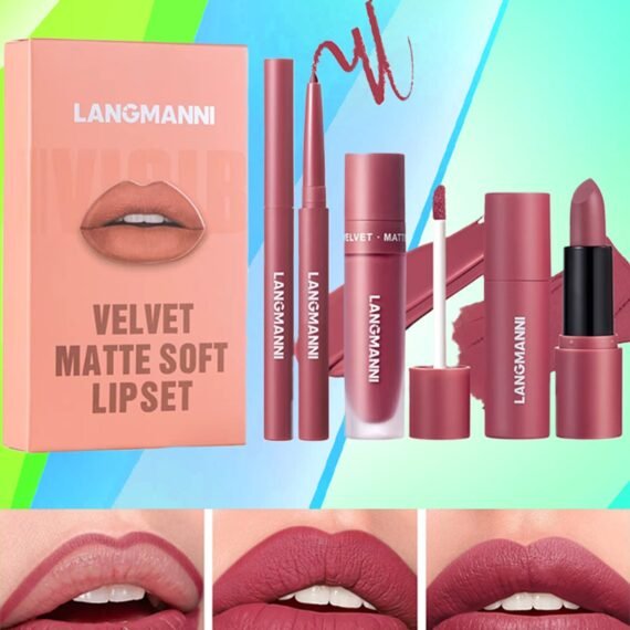 3 in 1 Matte Soft Lip Set Lip Liner Liquid Lip Gloss an Lipstick Combo Set Soft Smooth Natural Lip Contour Set Waterproof and Long Lasting Effect All in One Lip Makeup Gift Set 05