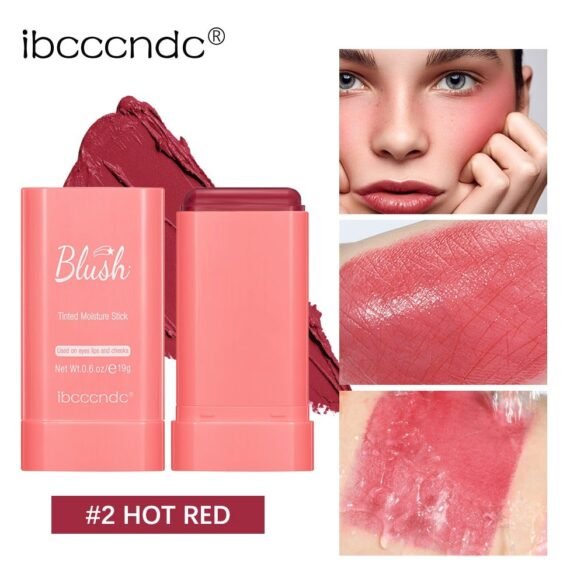 Cream blush, blush for cheeks eyes and lips, natural blush, waterproof and sweat-proof, tinted solid stick, long-lasting nude makeup multi-purpose color stick cream blush#2 hot red