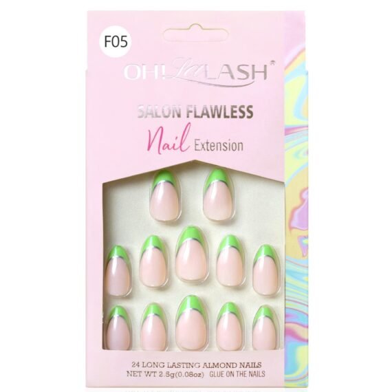 Fashion french 24pcs nail tips in pre-glued short almond shape