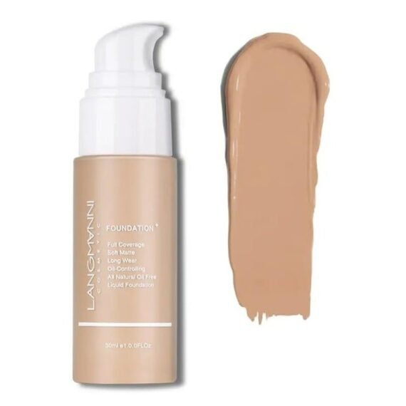 Langmanni Matte Oil-Control Liquid Foundation: Fresh, Long-Lasting, Waterproof Coverage (Sand)