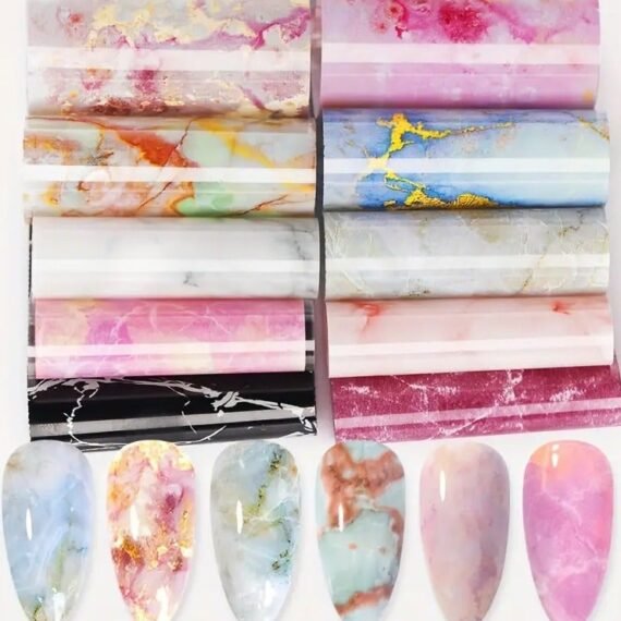 10 Sheet Marble Pattern Nail Foil Transfer Stickers, Nail Foil Transfer Decals, Nail Art Supplies For Women And Girls