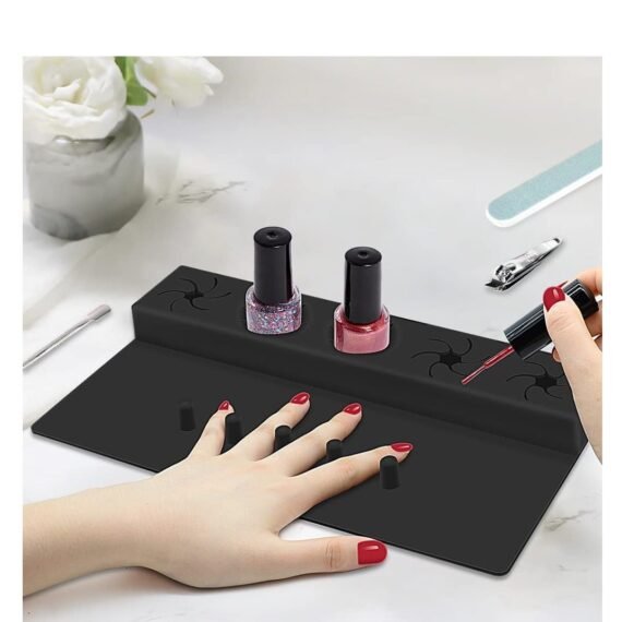 Nail Polish Silicone Holder, Fingernail Painting Tools, 2 in 1 Nail Polish Organizer with Fixed Finger with Anti-Spill Bottle Stand and Finger Separators for Pedicure Manicure, Black
