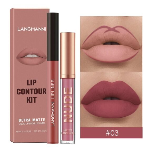 2-Piece Set Cross-Border Makeup Lip Gloss and Lip Liner Duo Non-Sticky Matte Lip Kit